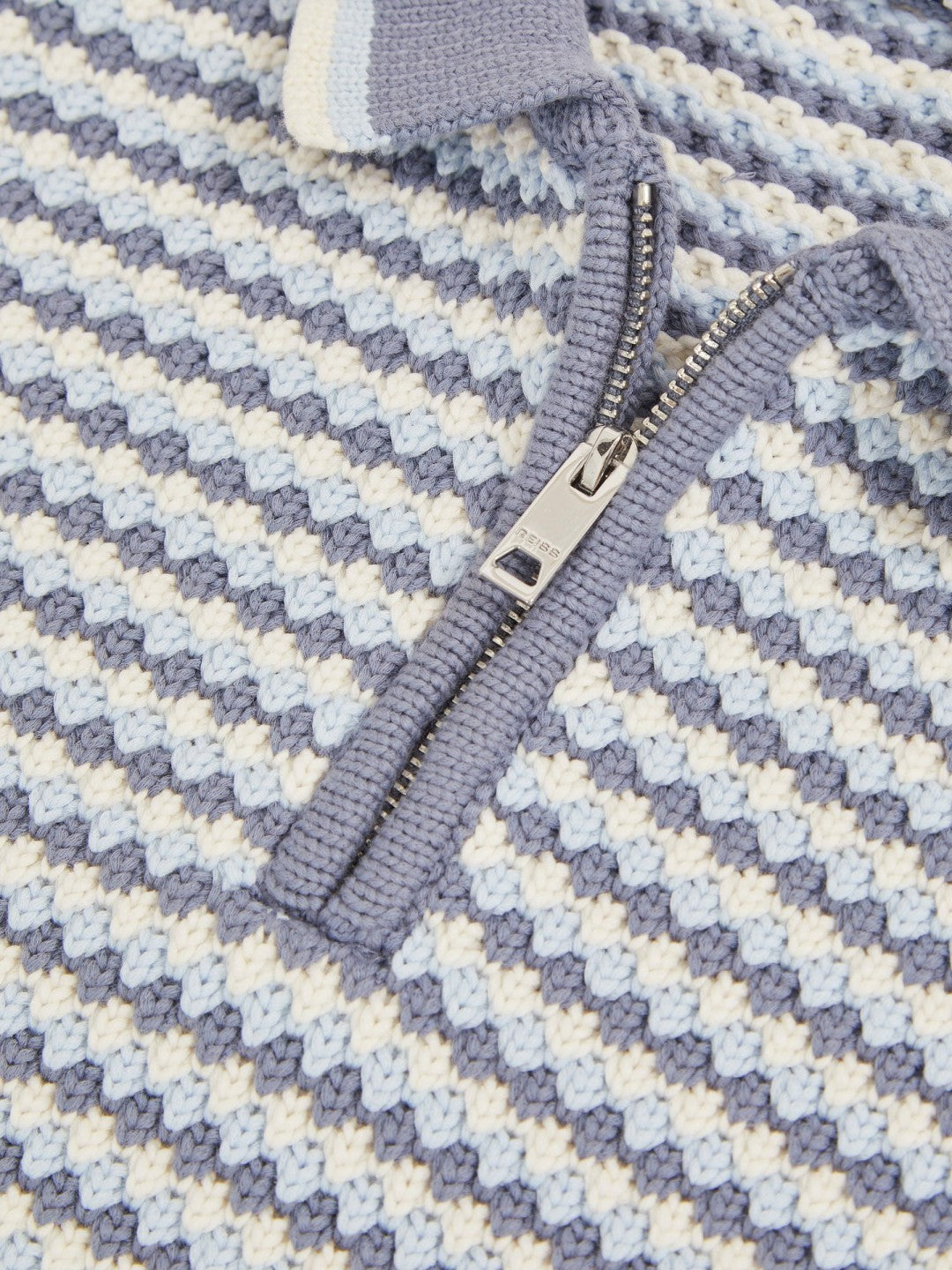 Children & Baby 9-13 yrs Knitted Stripe Half-Zip Polo Shirt in Blue/White