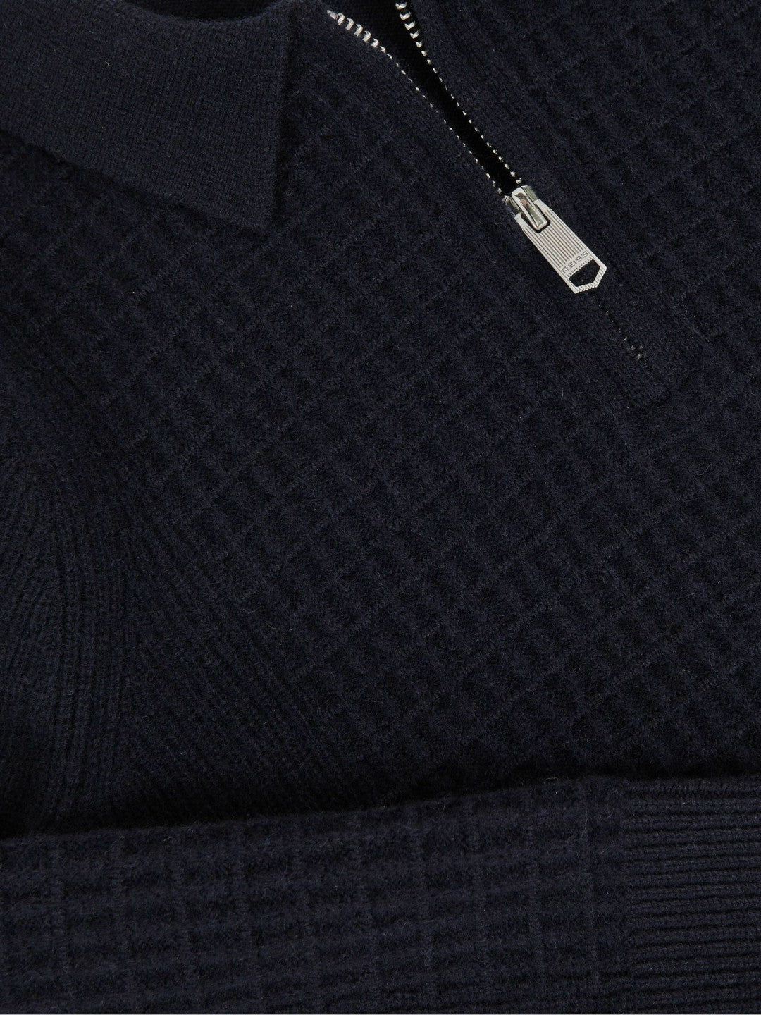 Children & Baby 13-14 yrs Wool Waffle-Knit Half-Zip Polo Shirt in Navy Blue