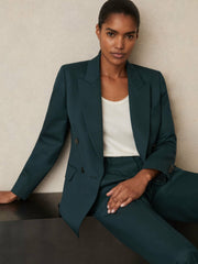 Women Wool-Blend Double-Breasted Suit Blazer in Green