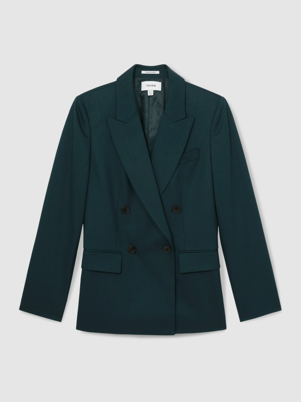 Women Wool-Blend Double-Breasted Suit Blazer in Green