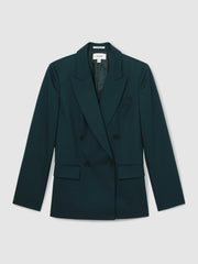 Women Wool-Blend Double-Breasted Suit Blazer in Green