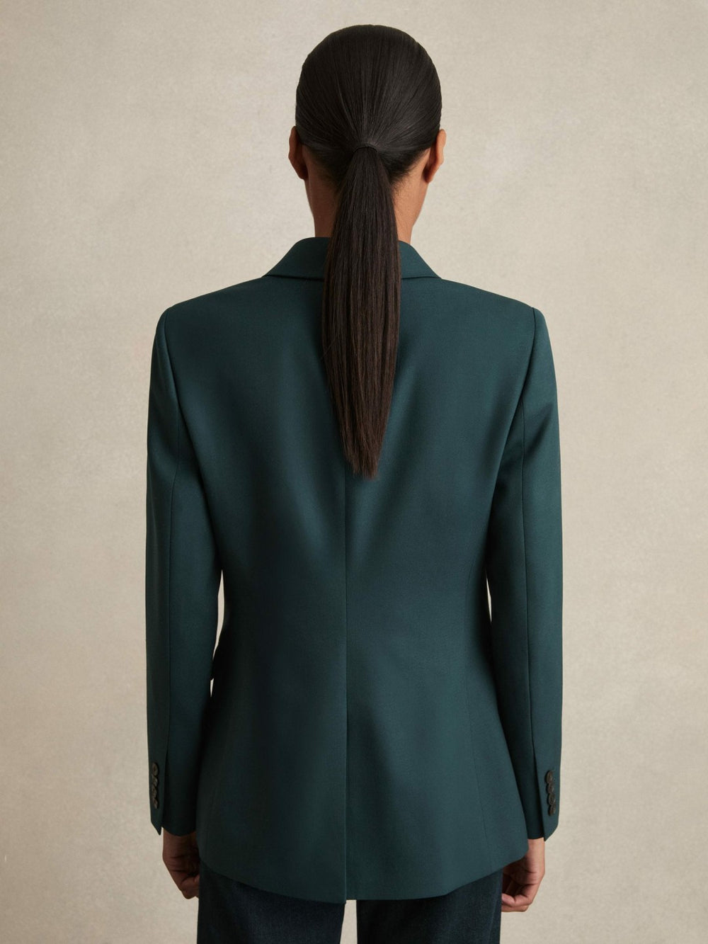 Women Wool-Blend Double-Breasted Suit Blazer in Green