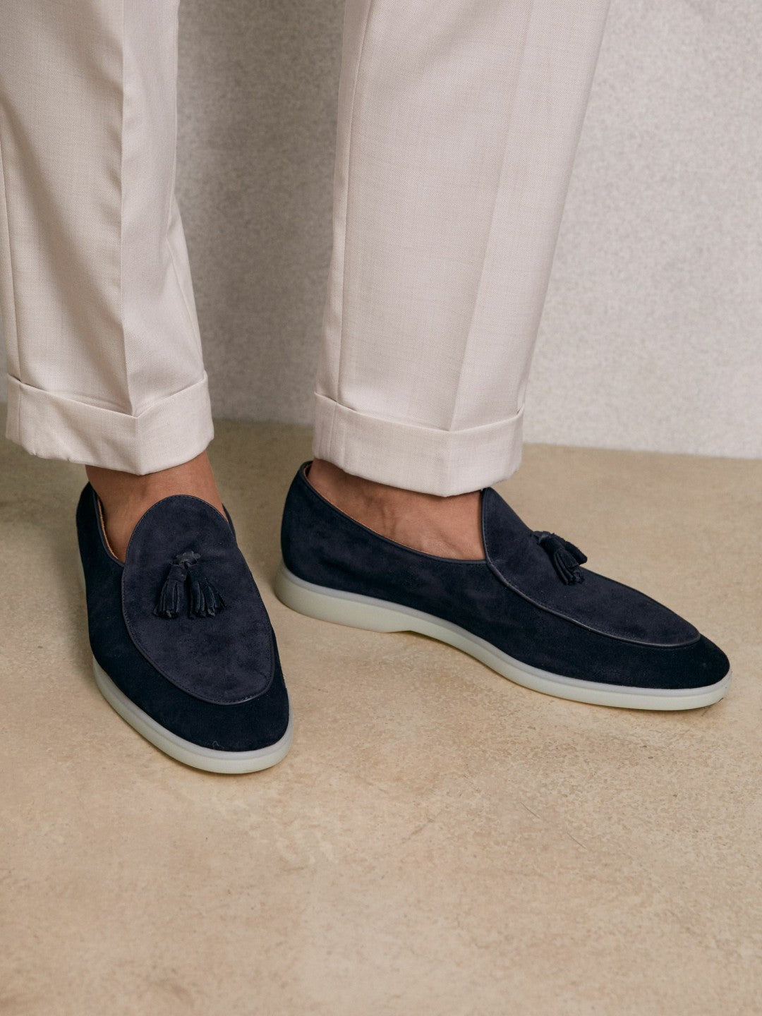 Men Suede Tassel Loafers in Navy