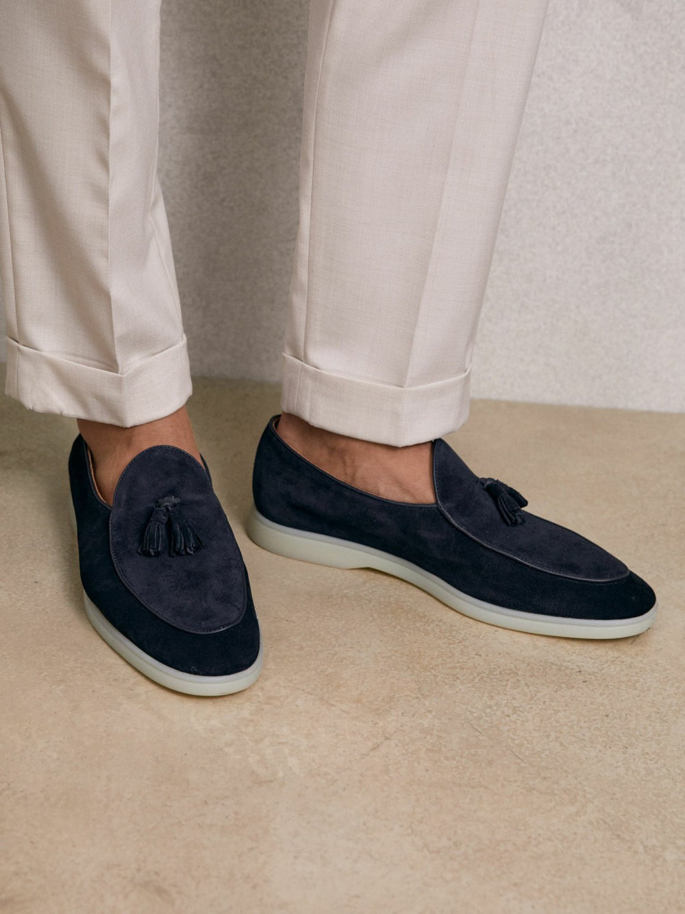 Men Suede Tassel Loafers in Navy