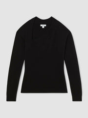 Women Wool-Blend Asymmetric Knit Top in Black
