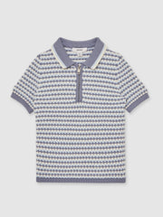 Children & Baby 13-14 yrs Knitted Stripe Half-Zip Polo Shirt in Blue/White