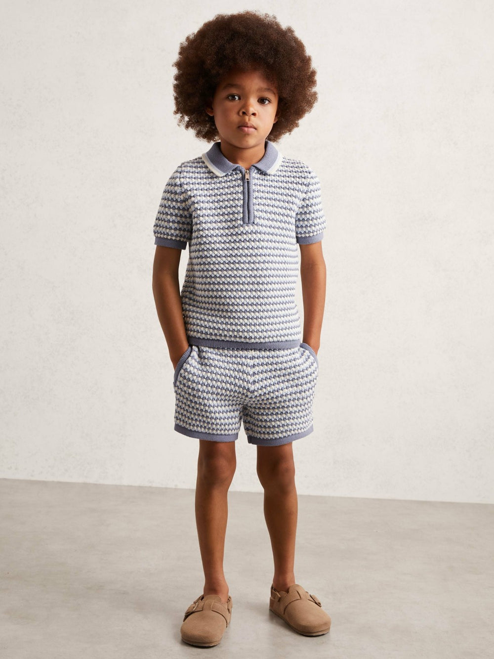 Children & Baby 13-14 yrs Knitted Stripe Half-Zip Polo Shirt in Blue/White