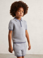 Children & Baby 13-14 yrs Knitted Stripe Half-Zip Polo Shirt in Blue/White