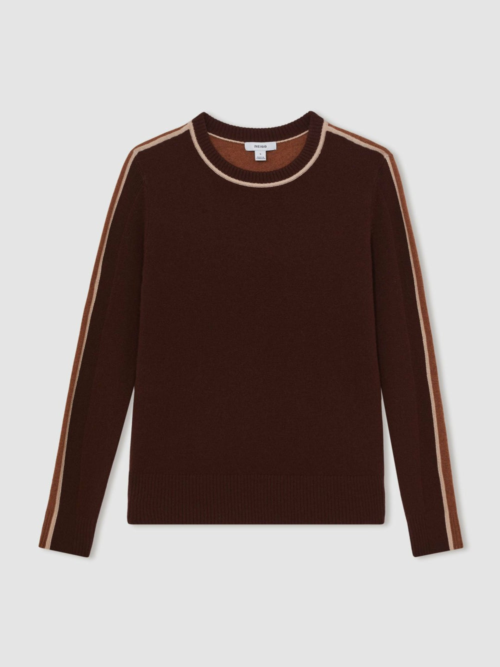 Women Wool-Blend Colour-Block Jumper With Cashmere in Burgundy/Tan