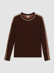 Women Wool-Blend Colour-Block Jumper With Cashmere in Burgundy/Tan