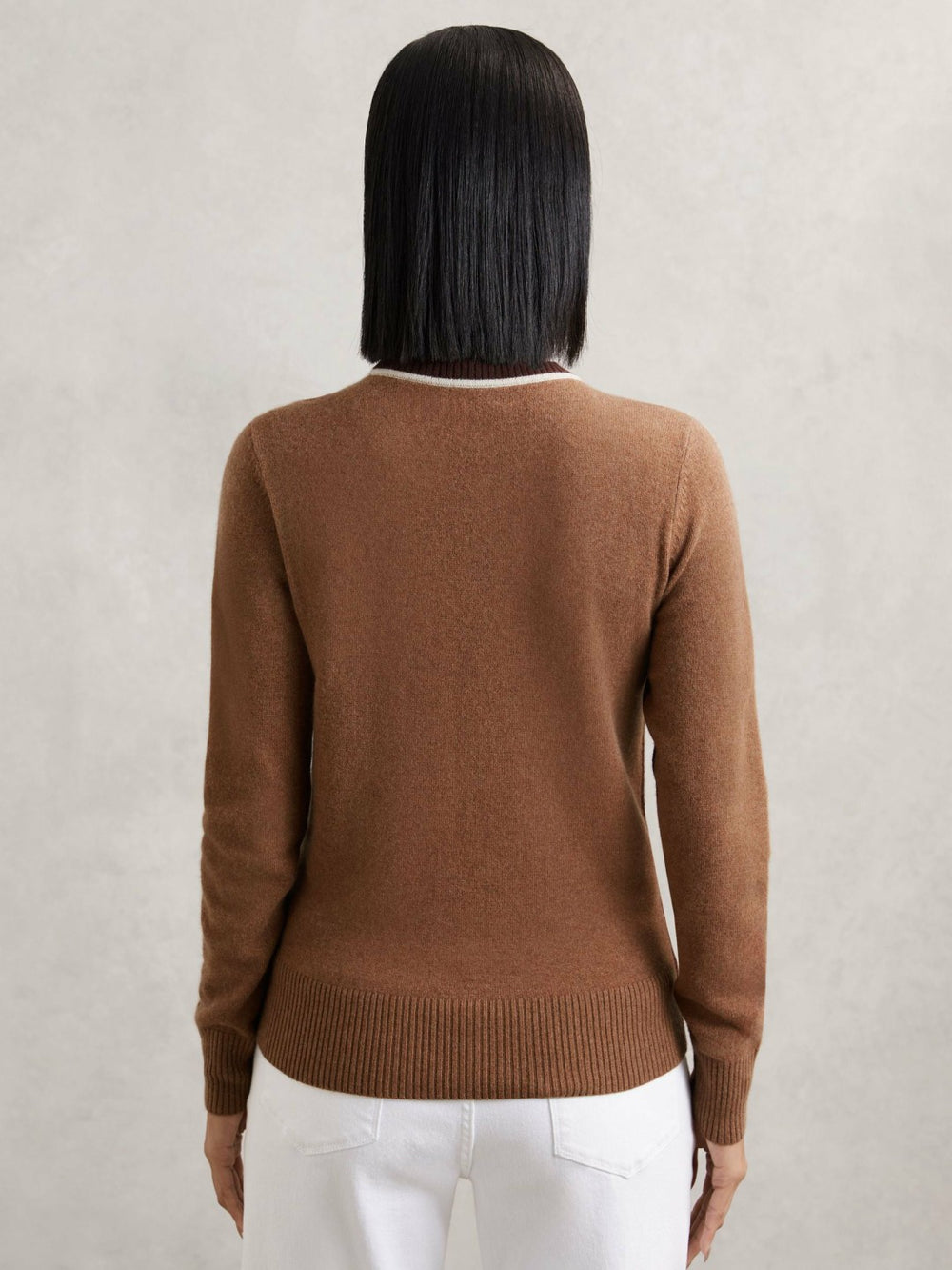 Women Wool-Blend Colour-Block Jumper With Cashmere in Burgundy/Tan