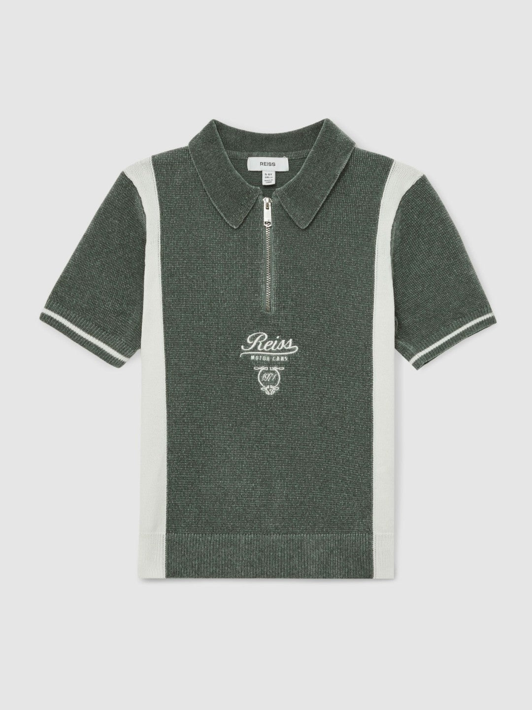 Children & Baby 13-14 yrs Chenille Tipped Motor Cars Polo Shirt in Dark Sage Green/White