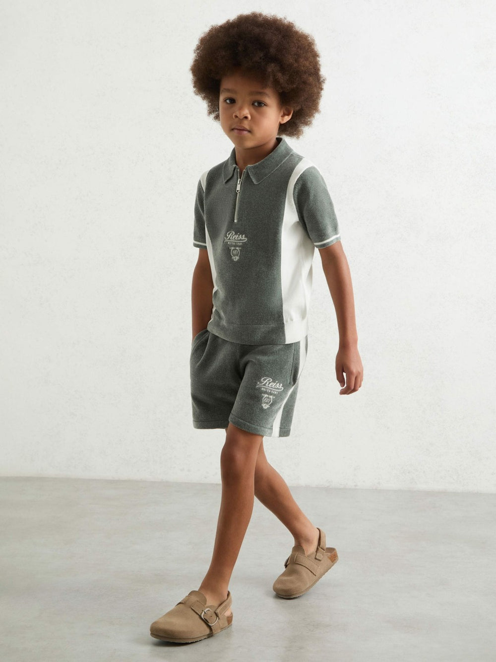 Children & Baby 13-14 yrs Chenille Tipped Motor Cars Polo Shirt in Dark Sage Green/White