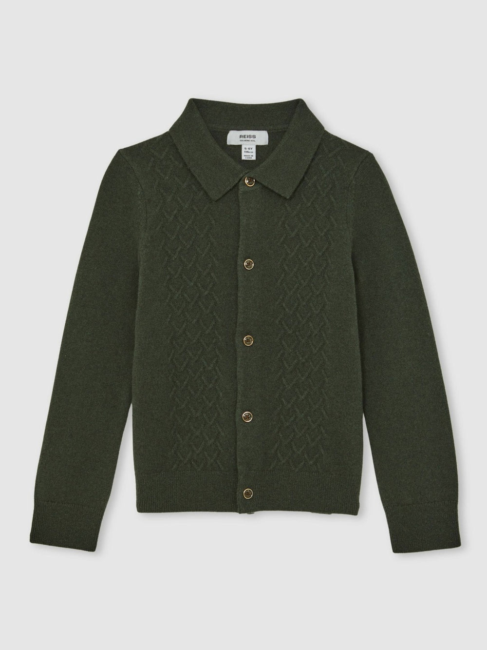 Children & Baby 13-14 yrs Wool V-Stitch Button-Through Cardigan in Forest Green