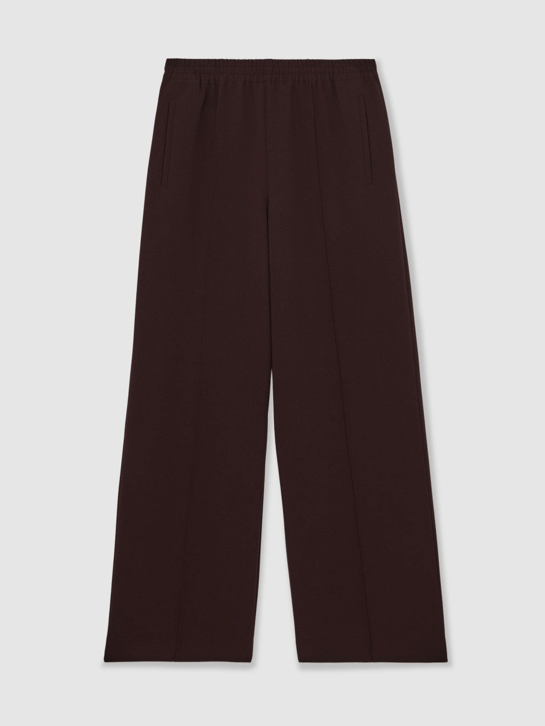 Women Petite Wide Leg Elasticated Waist Trousers in Burgundy