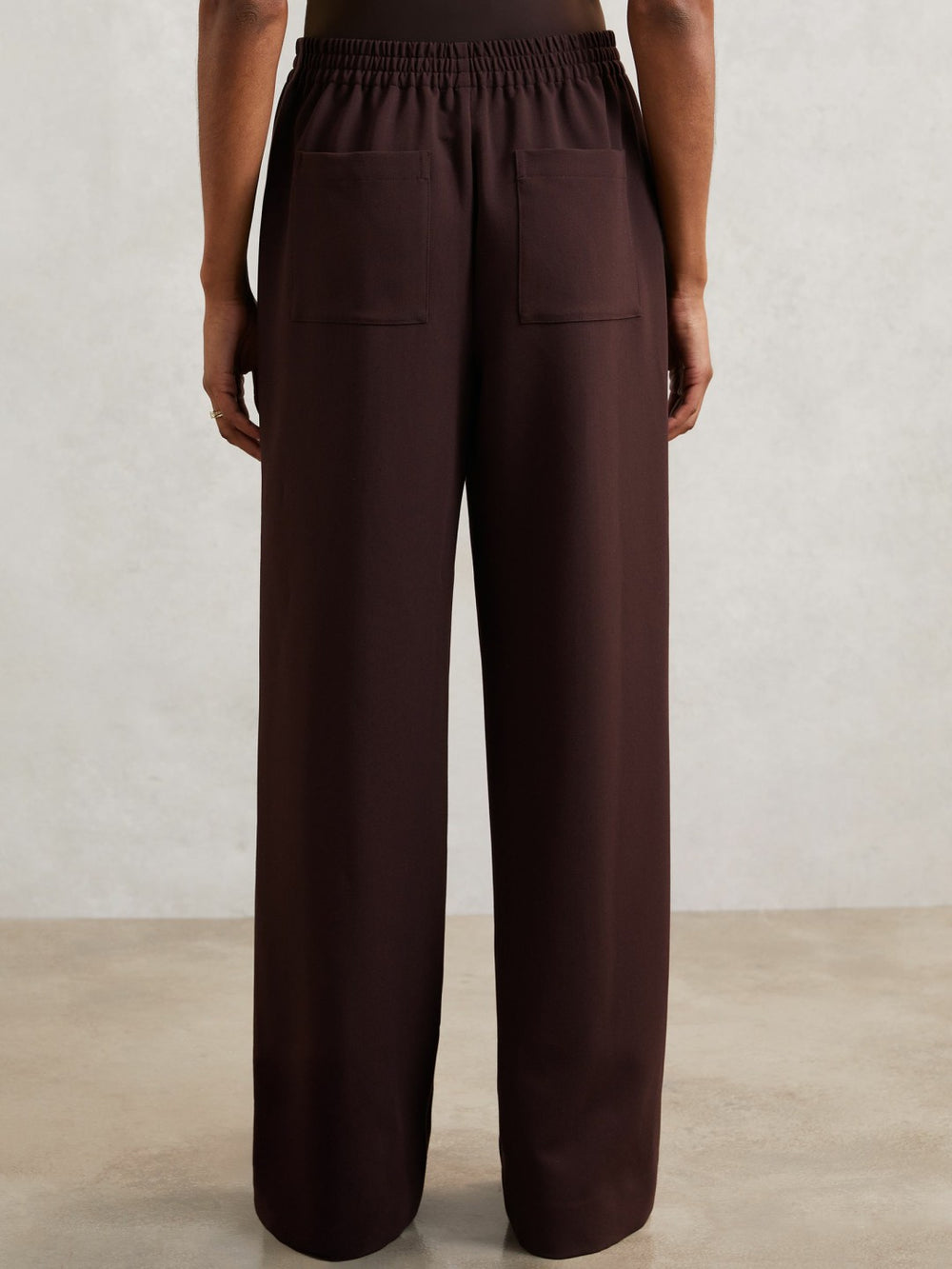 Women Petite Wide Leg Elasticated Waist Trousers in Burgundy