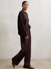 Women Wide Leg Elasticated Waist Trousers in Burgundy
