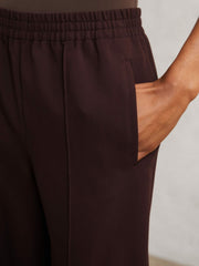 Women Wide Leg Elasticated Waist Trousers in Burgundy
