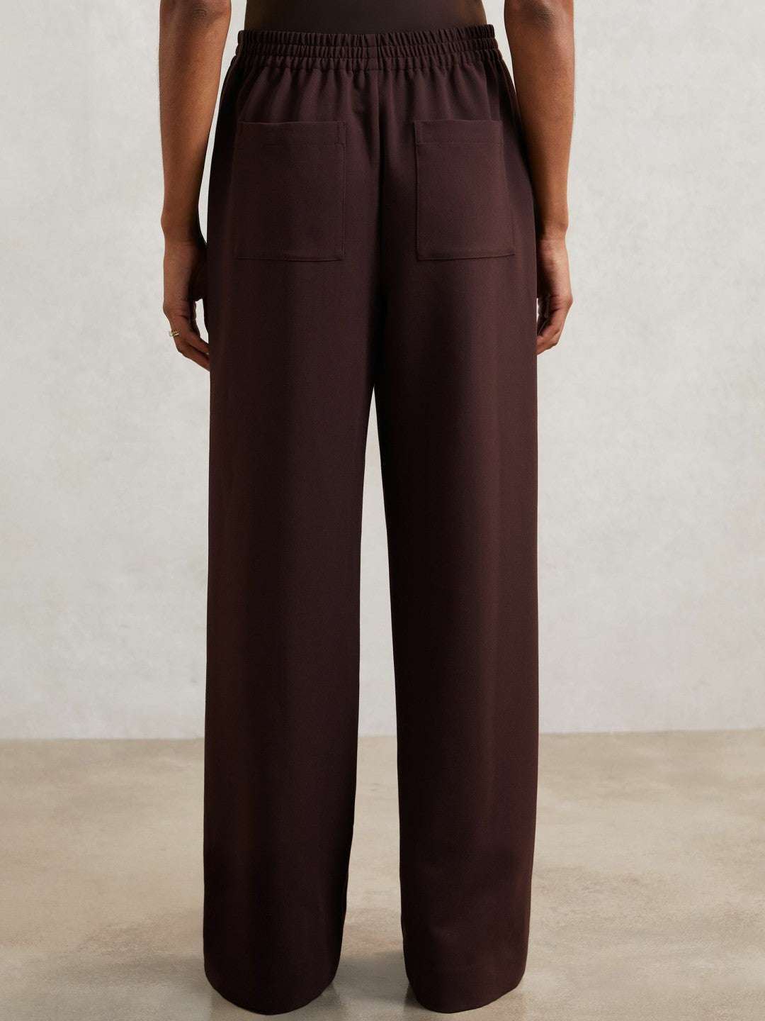 Women Wide Leg Elasticated Waist Trousers in Burgundy
