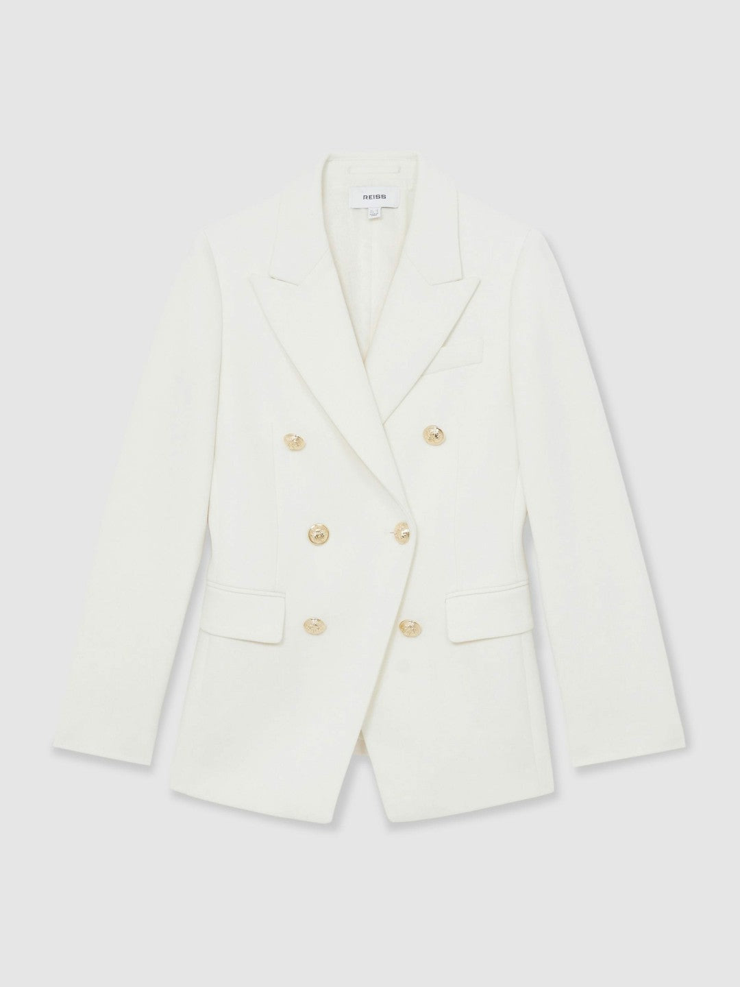 Women Petite Double-Breasted Twill Suit Blazer With Wool in White