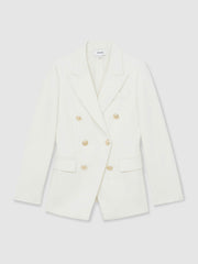 Women Petite Double-Breasted Twill Suit Blazer With Wool in White