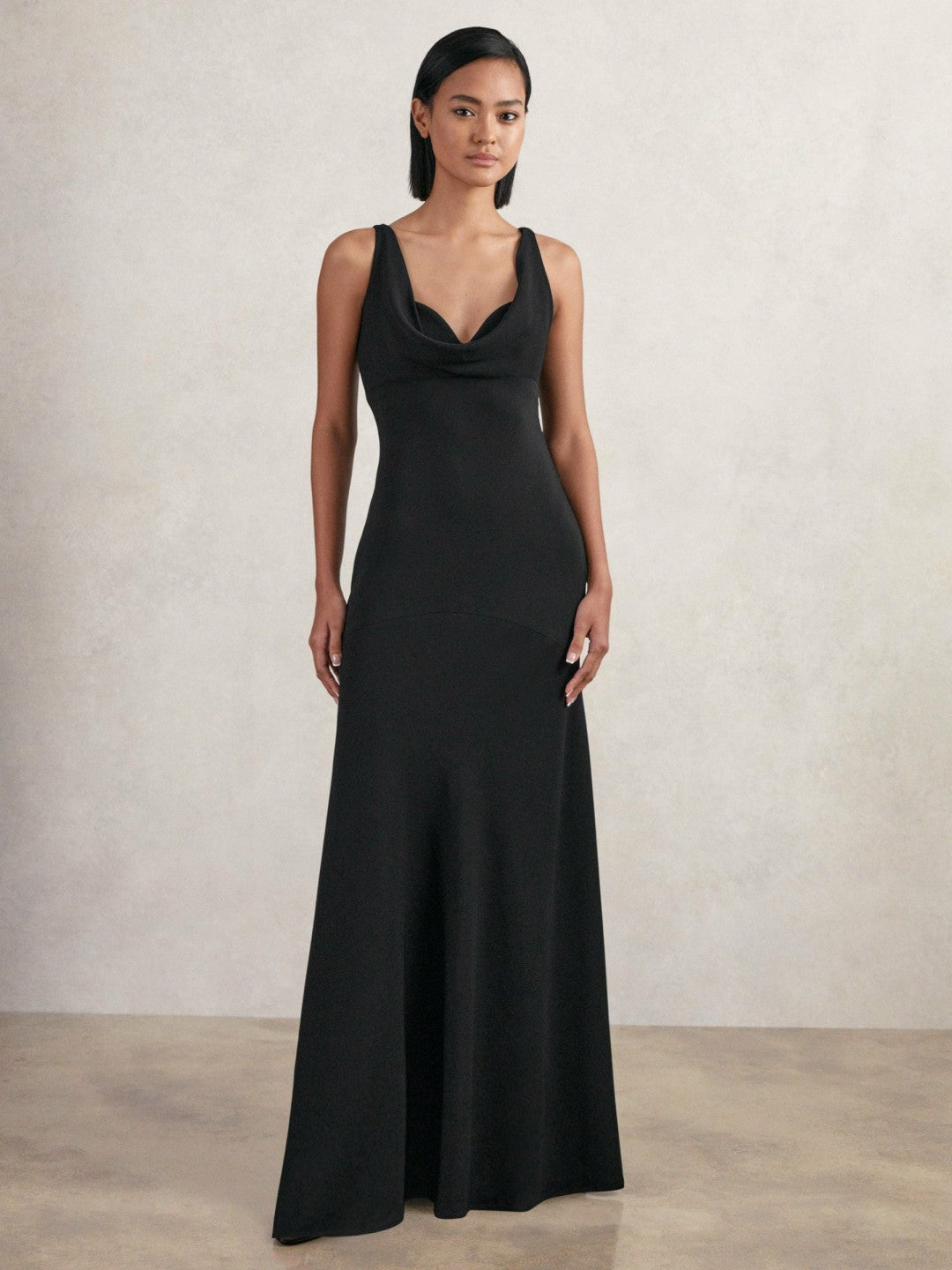 Women Cowl-Neck Sleeveless Maxi Dress in Black
