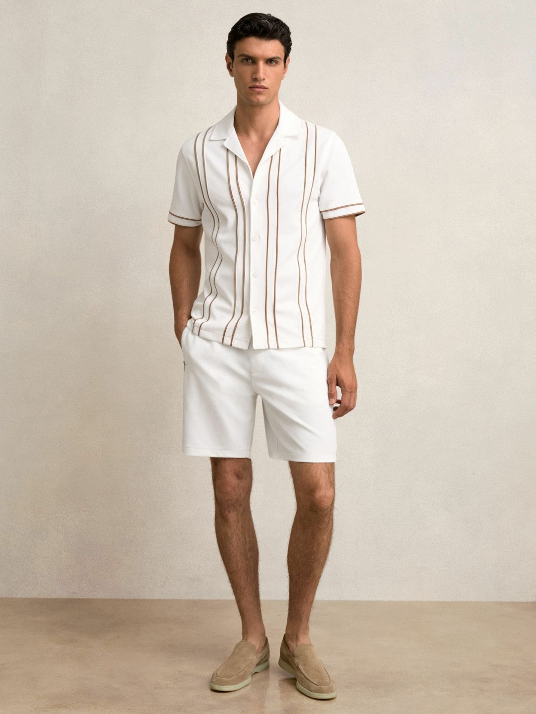 Men Textured Drawstring Shorts in White