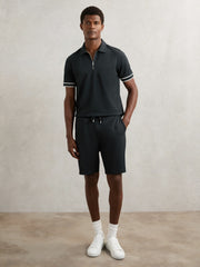 Men Textured Drawstring Shorts in Navy