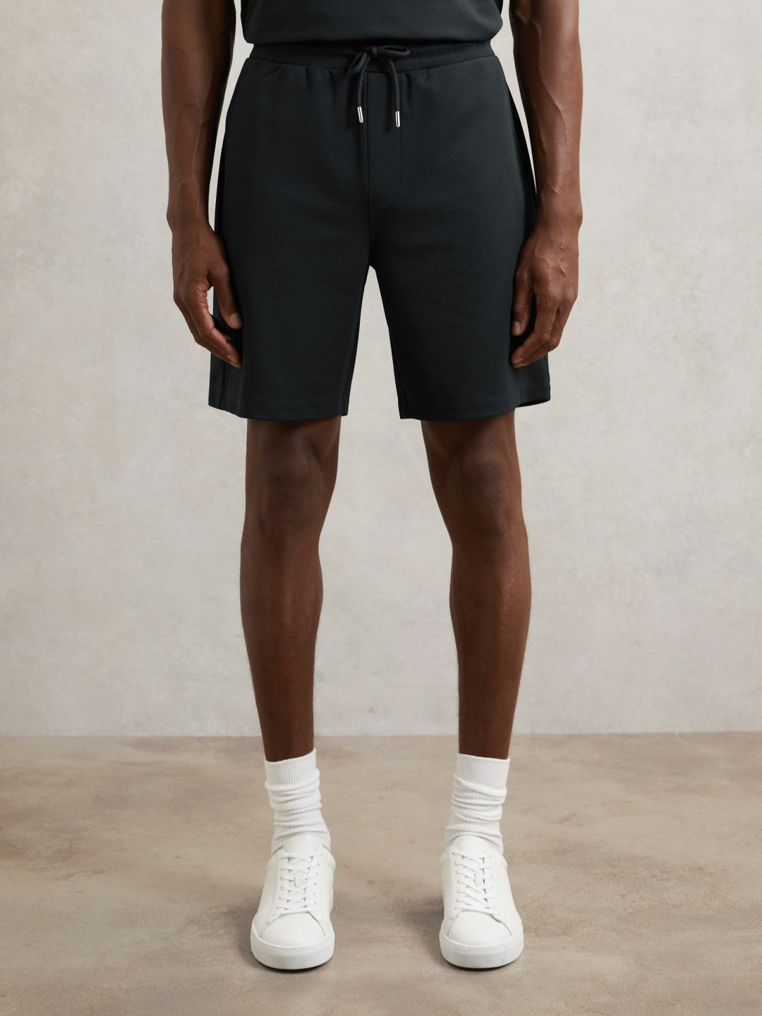 Men Textured Drawstring Shorts in Navy