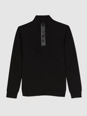 Men Leather-Placket Interlock Sweatshirt in Black