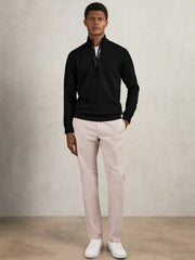 Men Leather-Placket Interlock Sweatshirt in Black