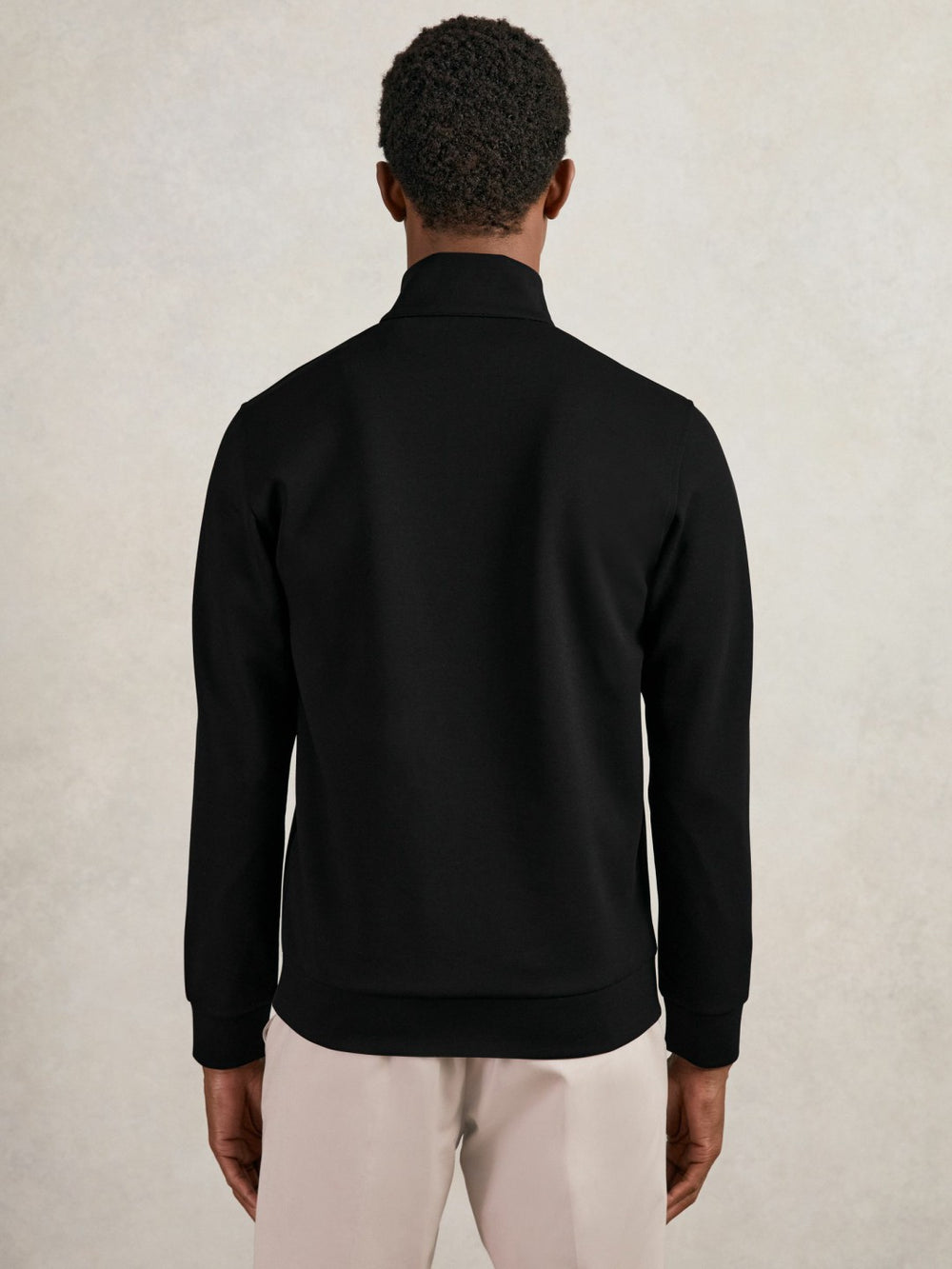 Men Leather-Placket Interlock Sweatshirt in Black