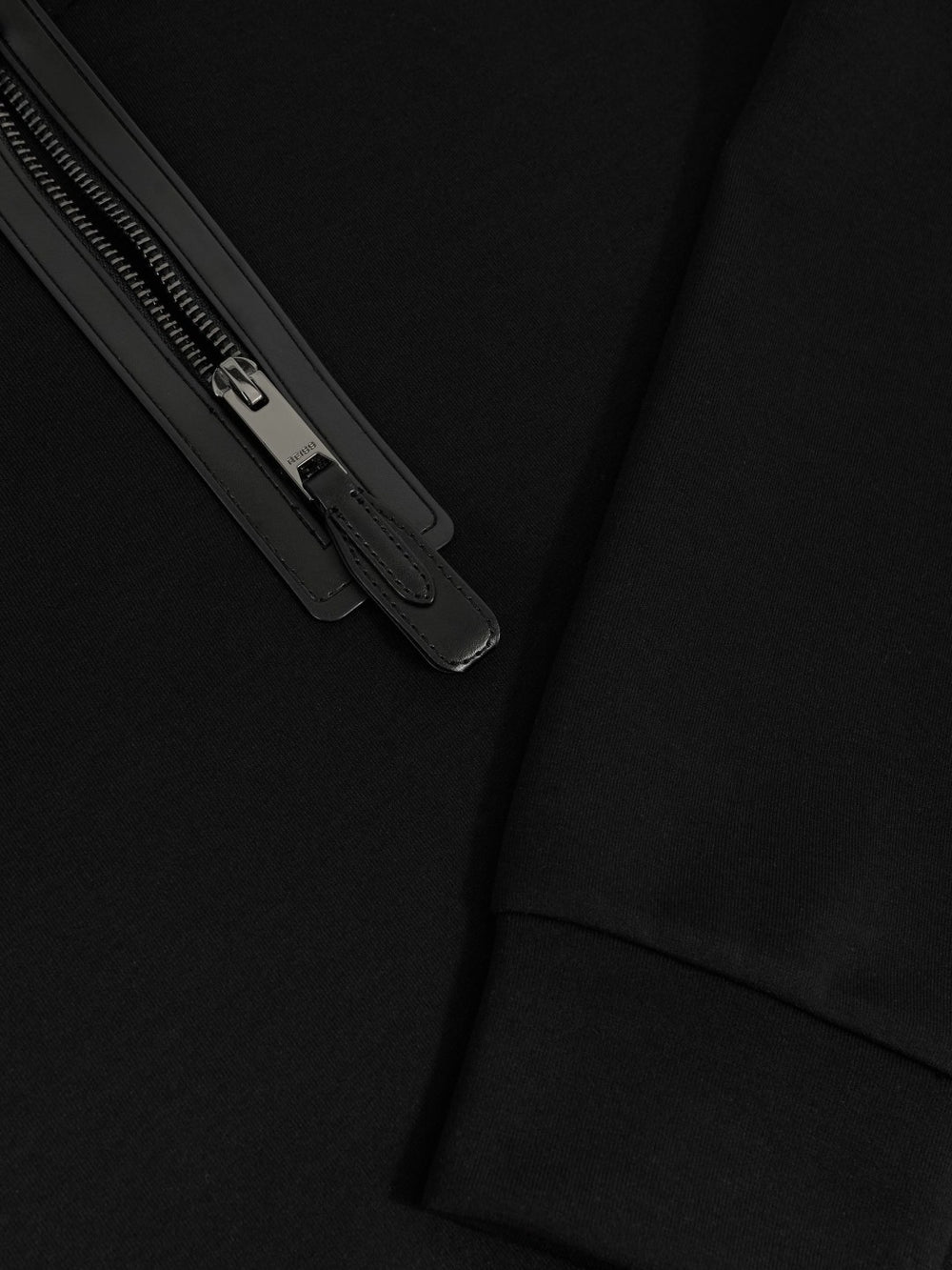 Men Leather-Placket Interlock Sweatshirt in Black