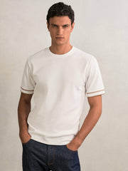 Men Textured Crew-Neck Tipped T-Shirt in White