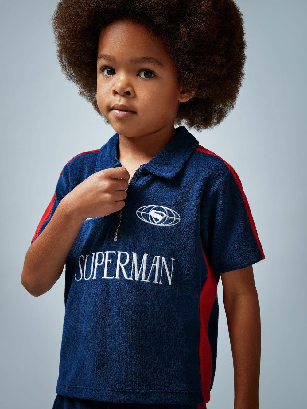 Children & Baby 13-14 yrs Superman Towelling Polo Shirt in Blue/Red