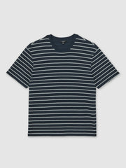 Men Cotton Textured Stripe T-Shirt in White/Navy