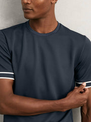 Men Textured Crew-Neck Tipped T-Shirt in Airforce Blue