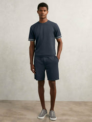 Men Textured Crew-Neck Tipped T-Shirt in Airforce Blue