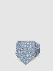 Men Silk Floral-Medallion Tie in Soft Blue