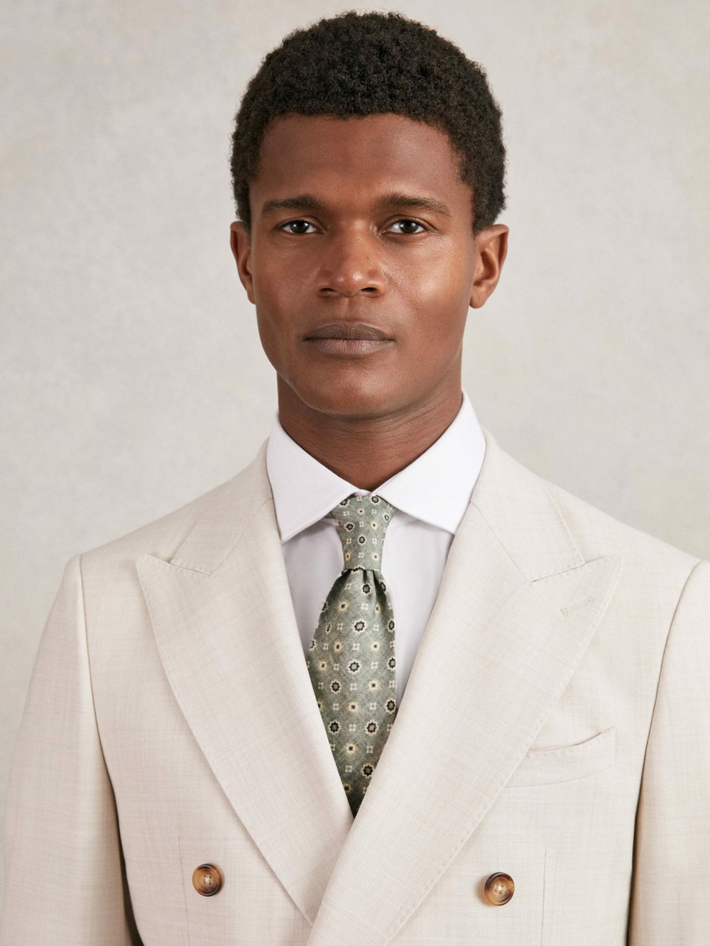 Men Silk Floral-Medallion Tie in Soft Sage