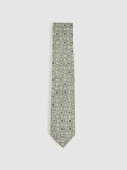 Men Silk Floral-Medallion Tie in Soft Sage