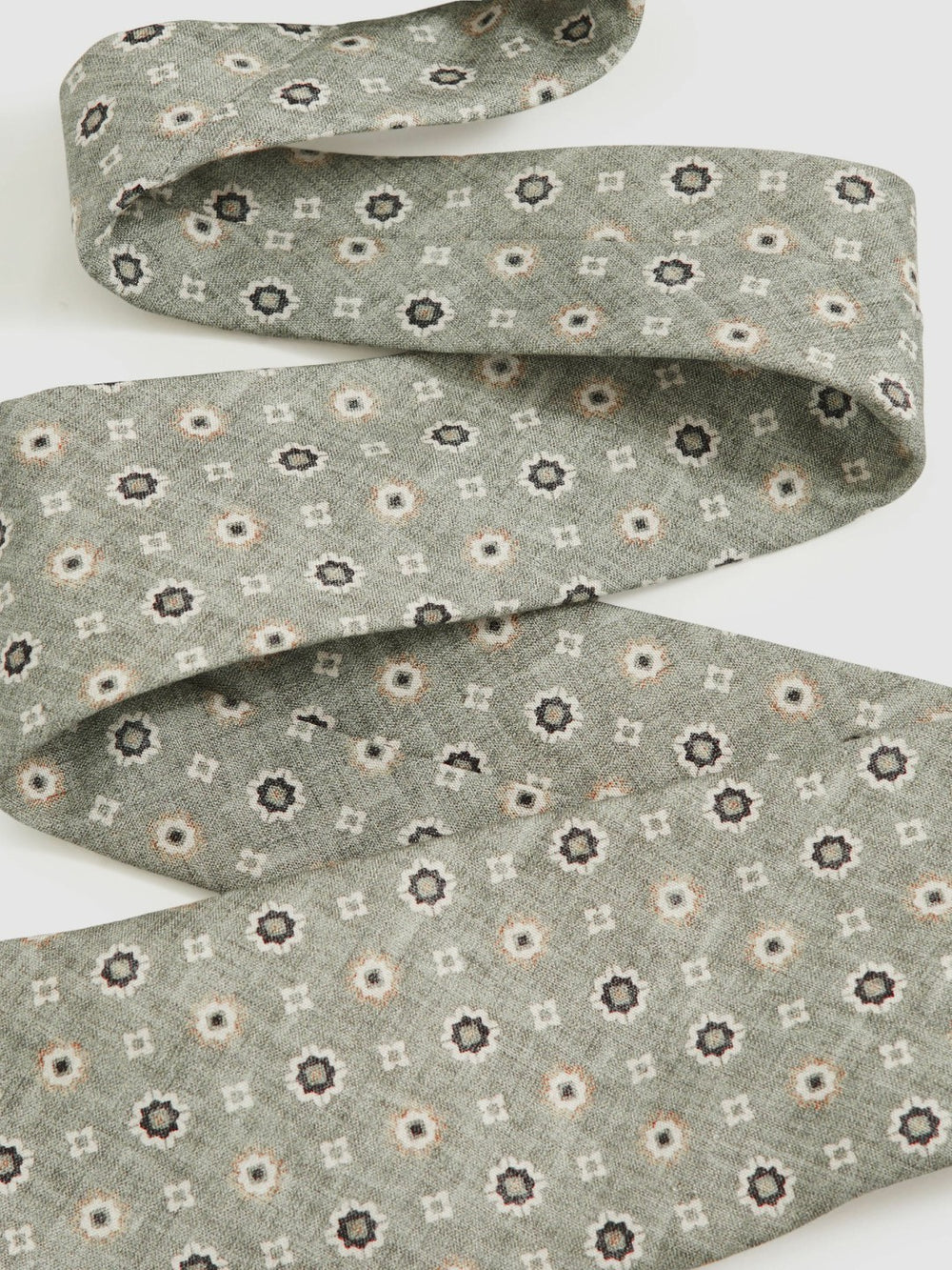 Men Silk Floral-Medallion Tie in Soft Sage
