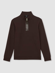 Men Leather-Placket Interlock Sweatshirt in Cherry Red
