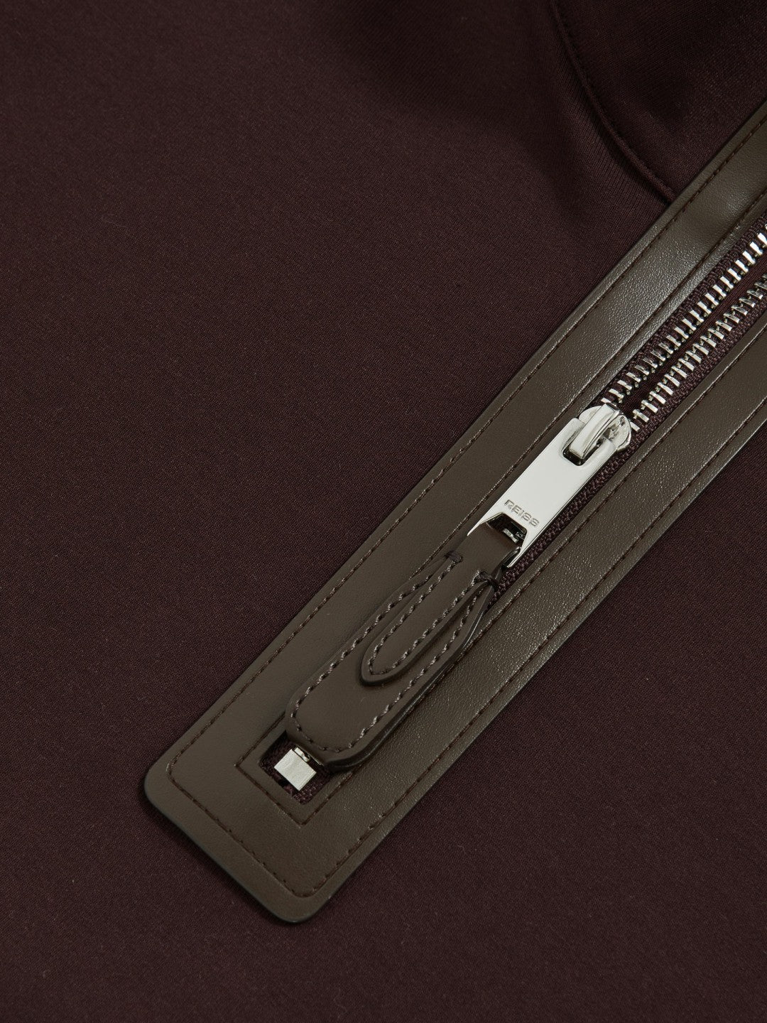 Men Leather-Placket Interlock Sweatshirt in Cherry Red