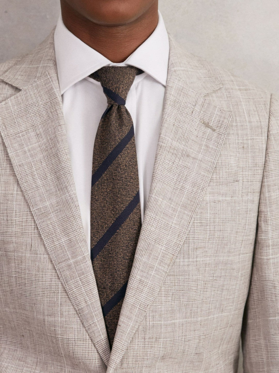 Men Wool-Silk Striped Tie in Chocolate Brown