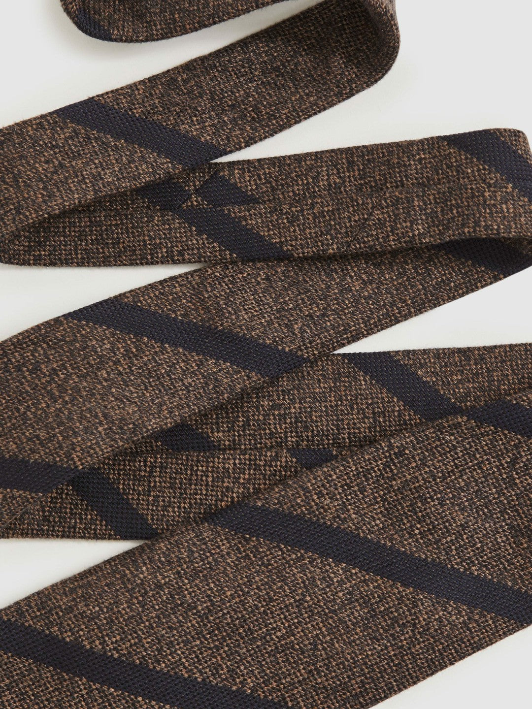 Men Wool-Silk Striped Tie in Chocolate Brown