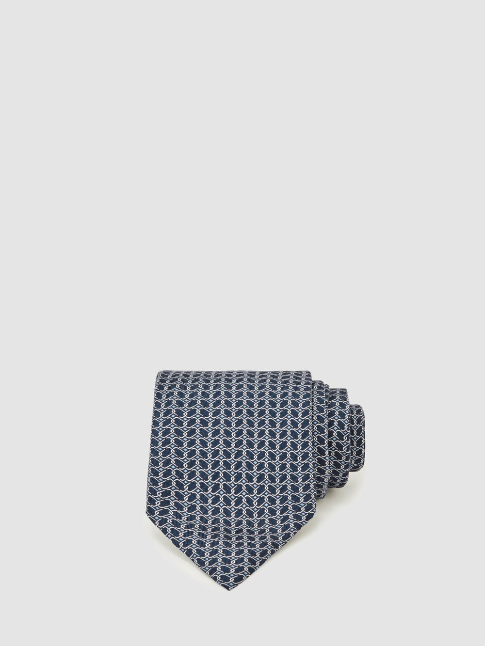 Men Silk Geometric-Chain Print Tie in Navy