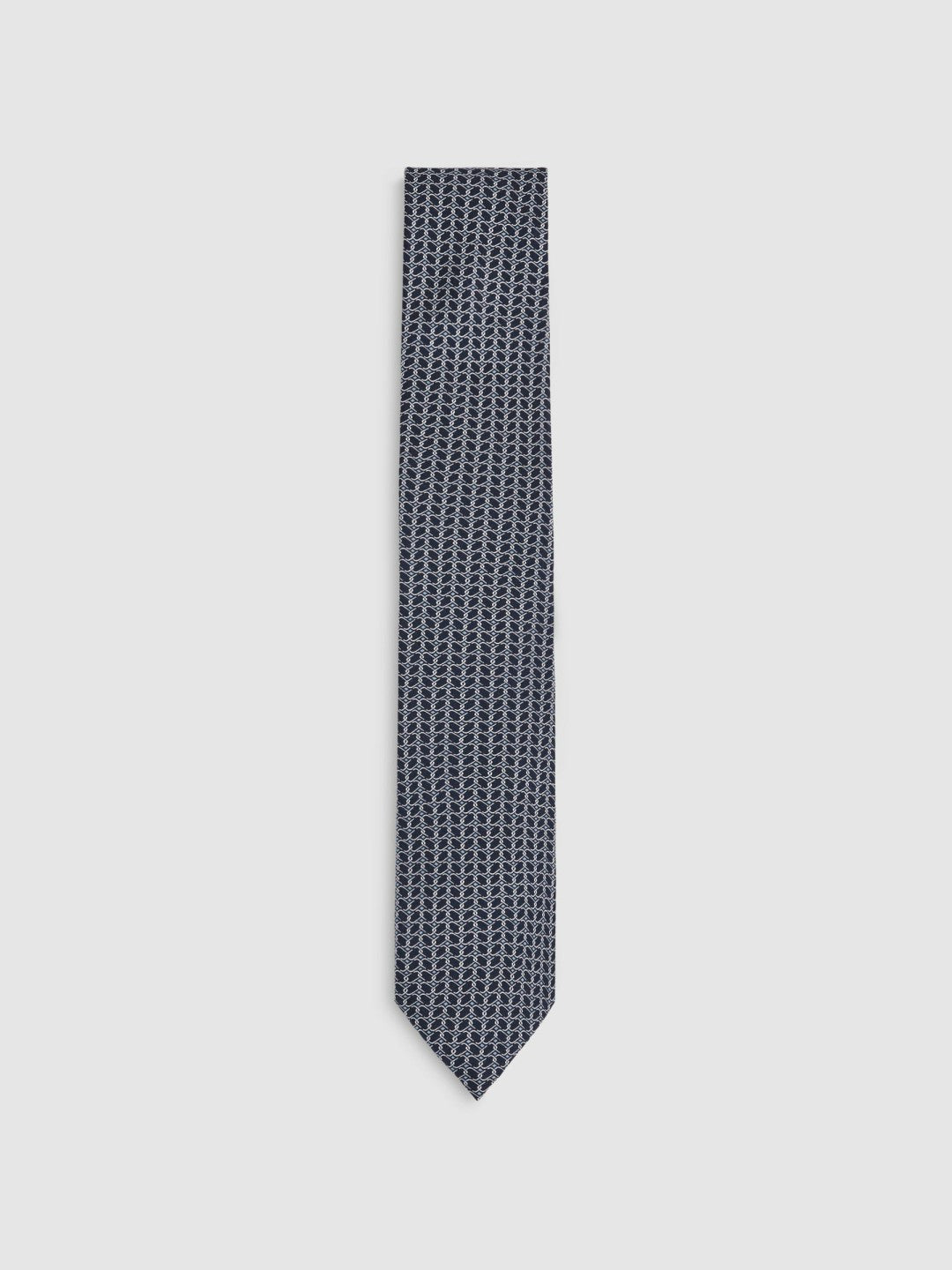 Men Silk Geometric-Chain Print Tie in Navy
