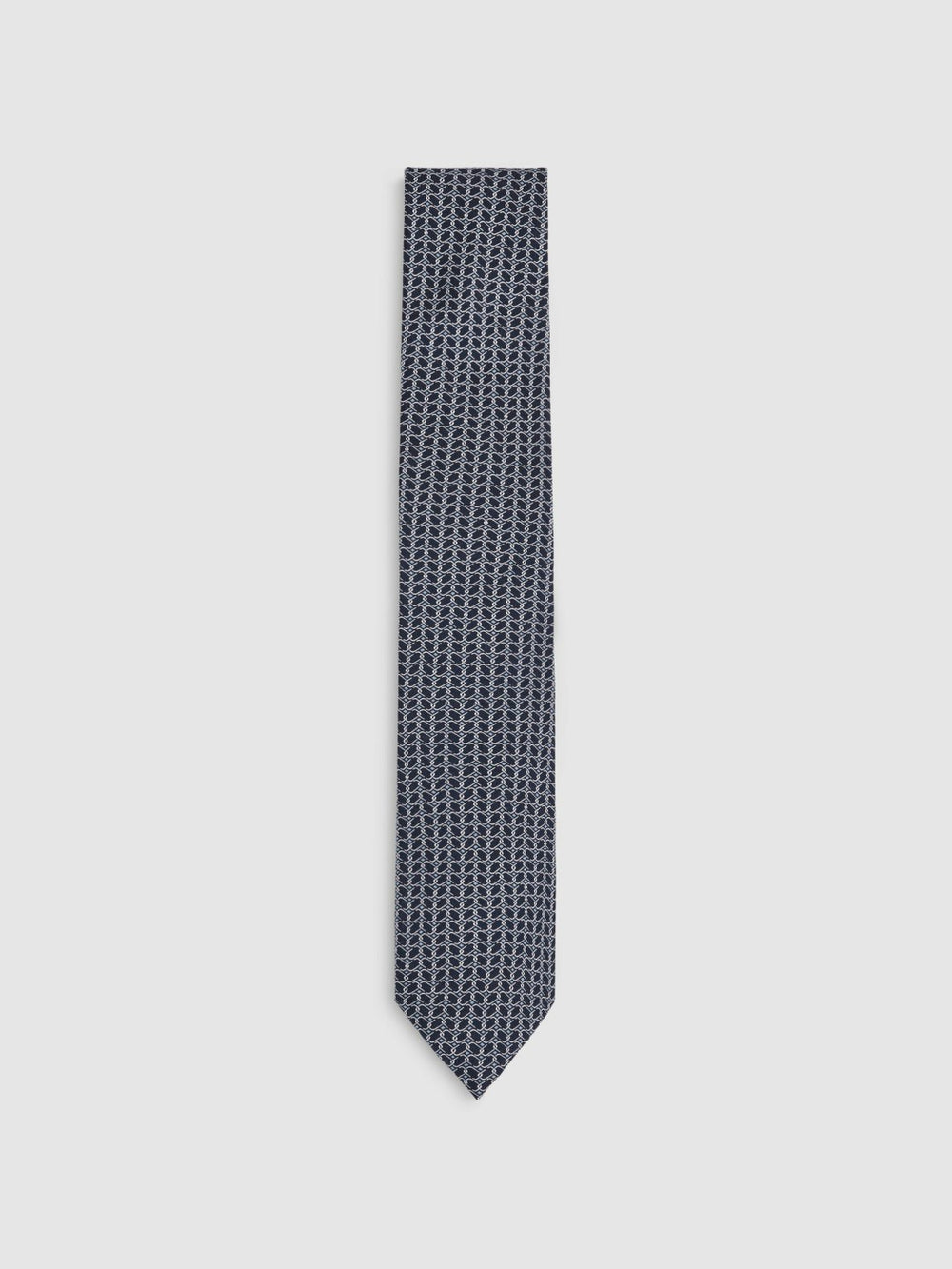 Men Silk Geometric-Chain Print Tie in Navy