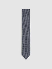 Men Silk Geometric-Chain Print Tie in Navy